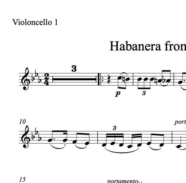 The Habanera from Bizet's Carmen for Cello Quartet (Digital PDF Download)